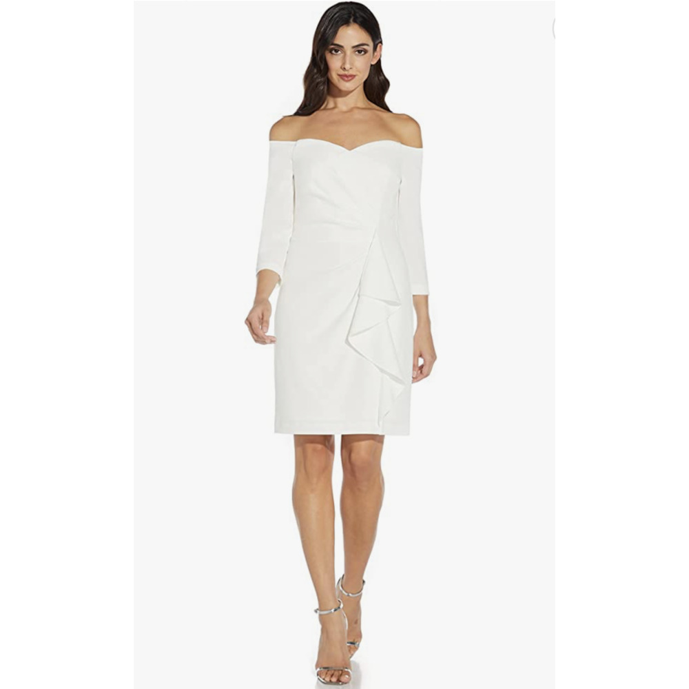 Adrianna Papell Crepe Off Shoulder Dress Ivory Bridal Formal sweetheart 12